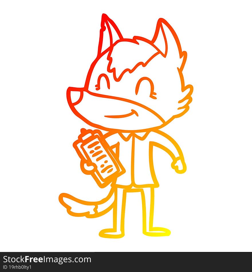 warm gradient line drawing of a friendly cartoon wolf boss