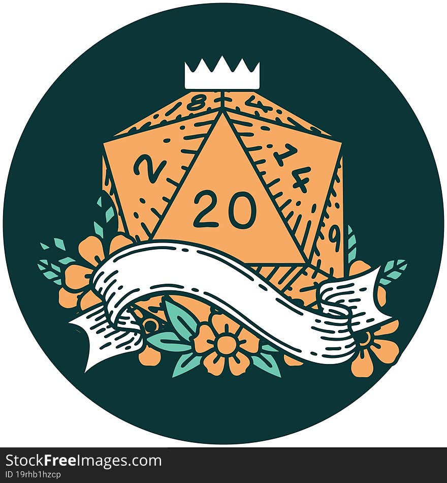 natural twenty D20 dice roll icon