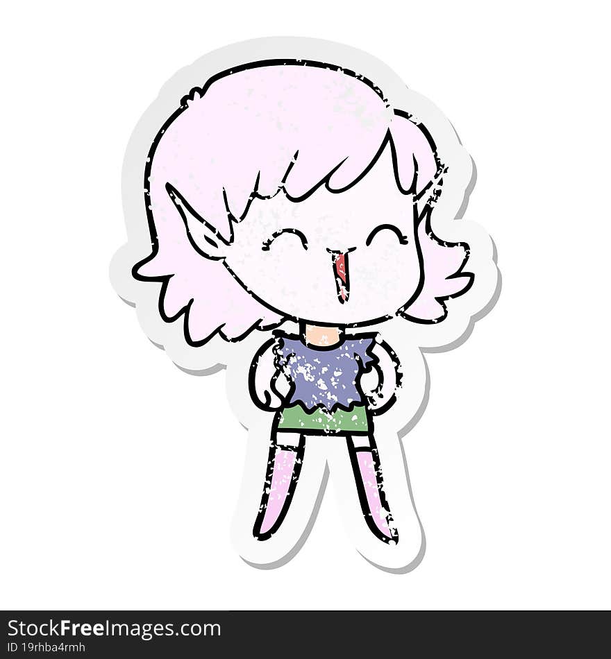 distressed sticker of a cartoon elf girl