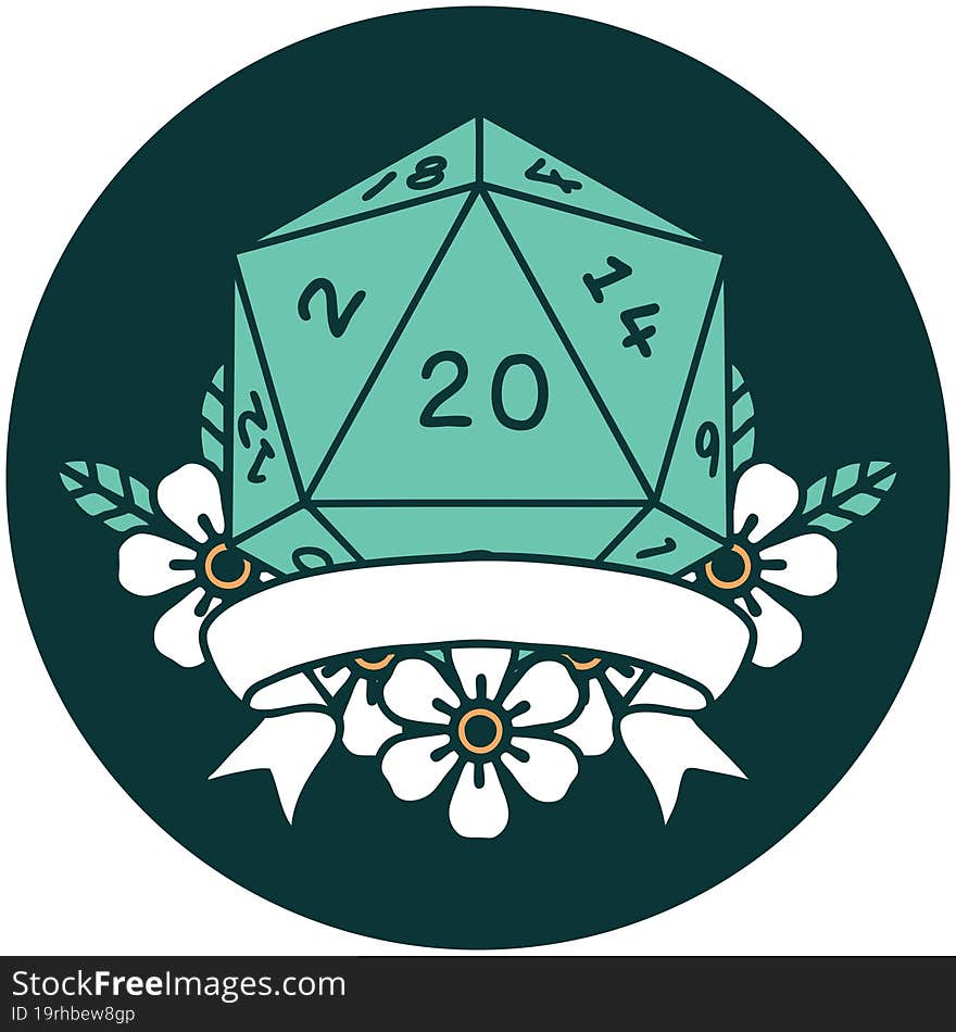 Natural 20 Critical Hit D20 Dice Roll Icon