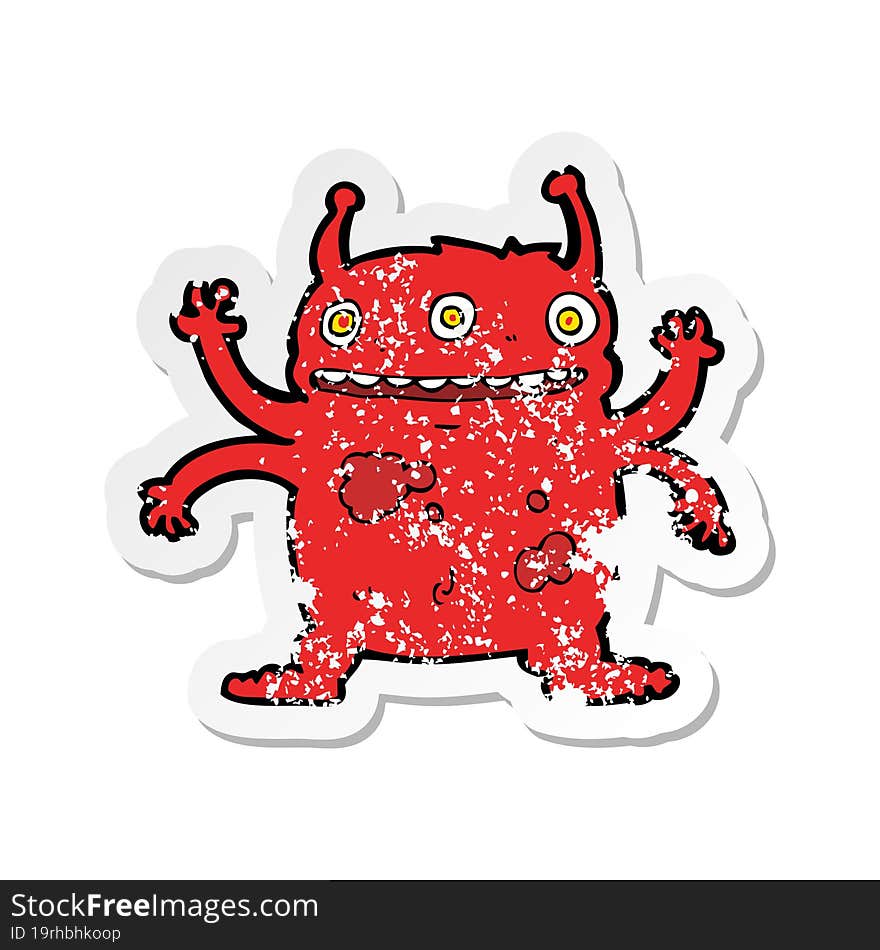 Retro Distressed Sticker Of A Cartoon Alien Monster