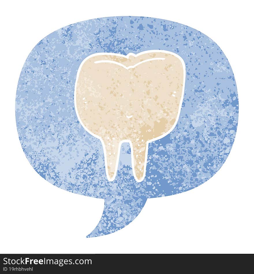 cartoon tooth and speech bubble in retro textured style