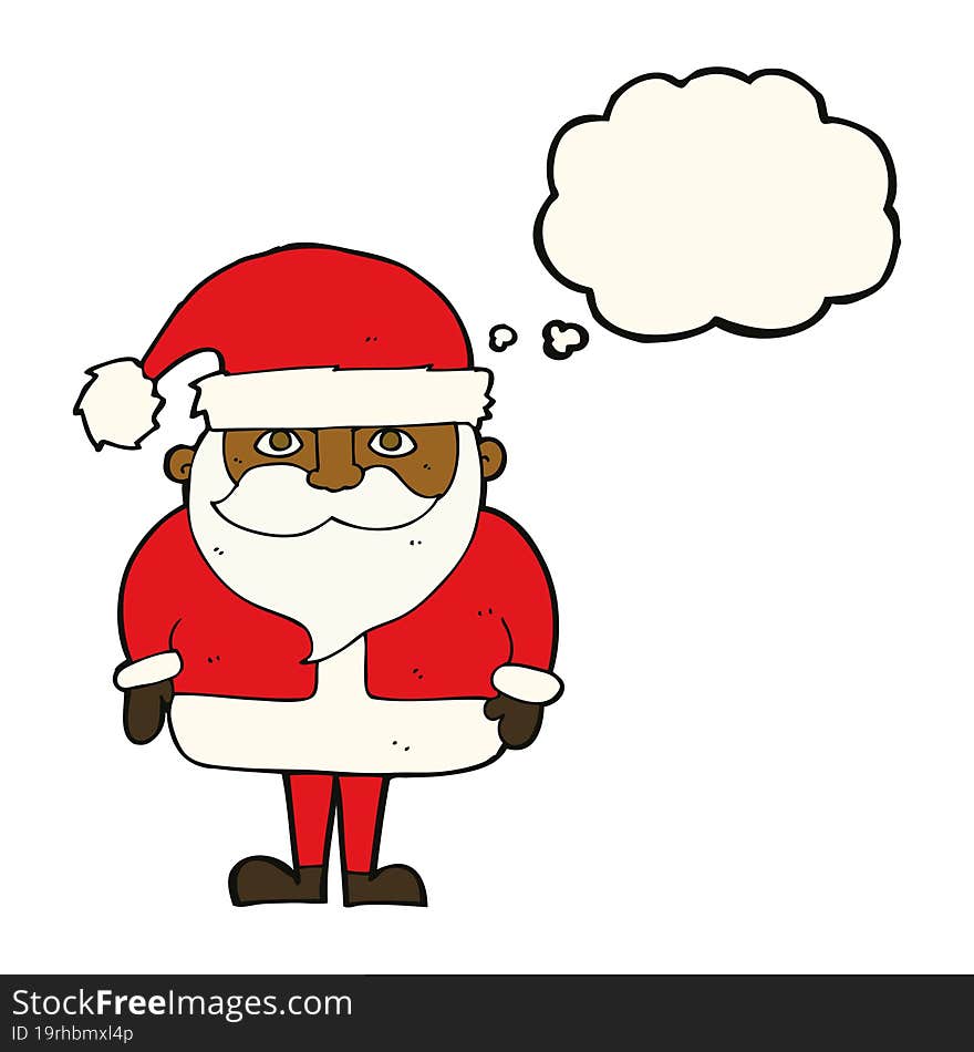 cartoon santa claus with thought bubble