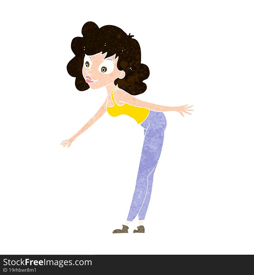 cartoon woman reaching to pick something up