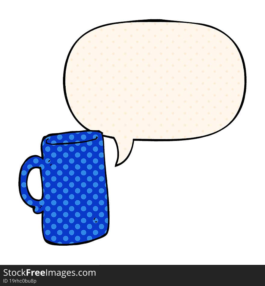 cartoon mug and speech bubble in comic book style