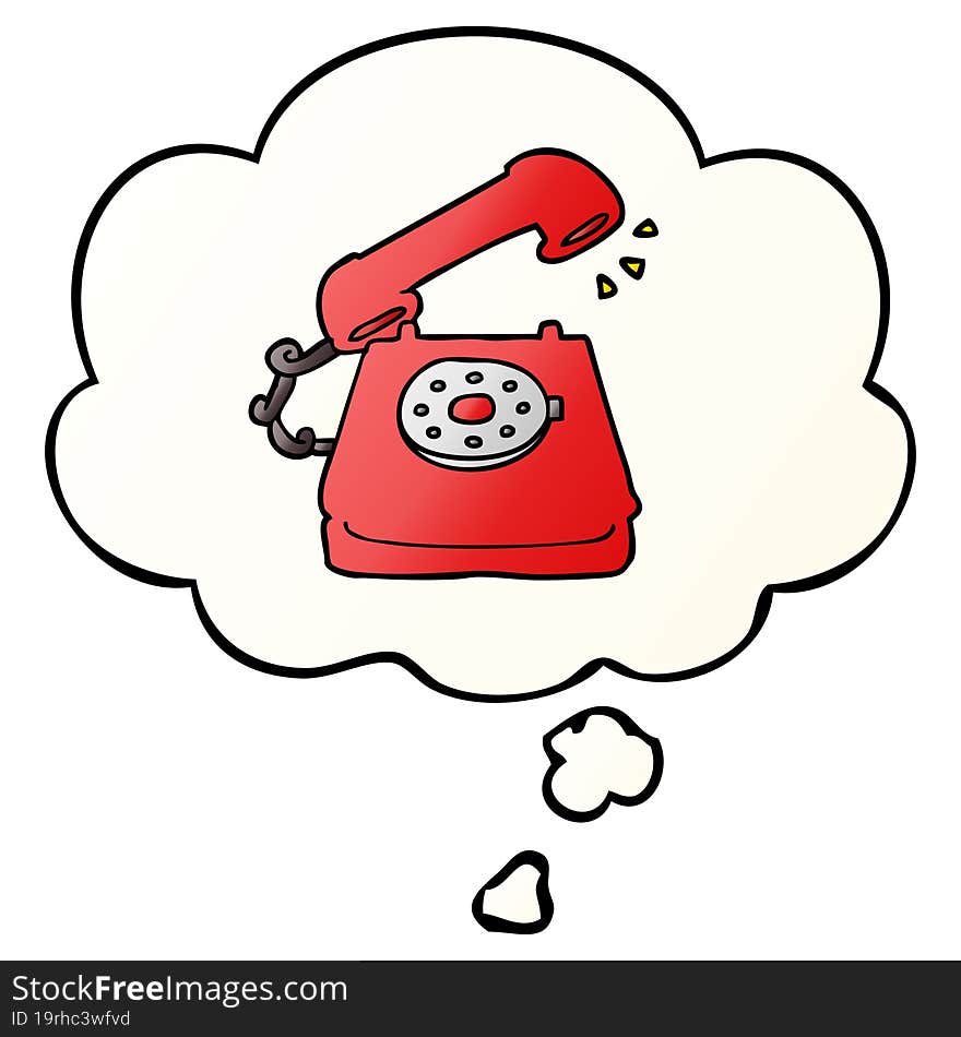 cartoon old telephone and thought bubble in smooth gradient style