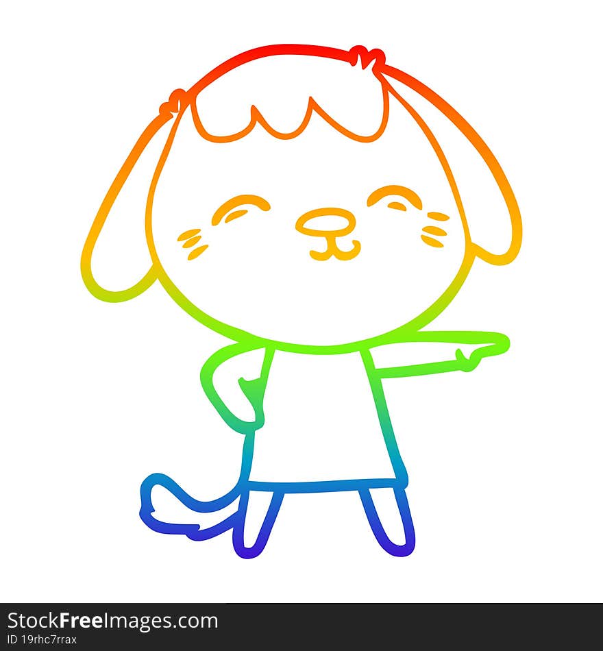 rainbow gradient line drawing of a happy cartoon dog