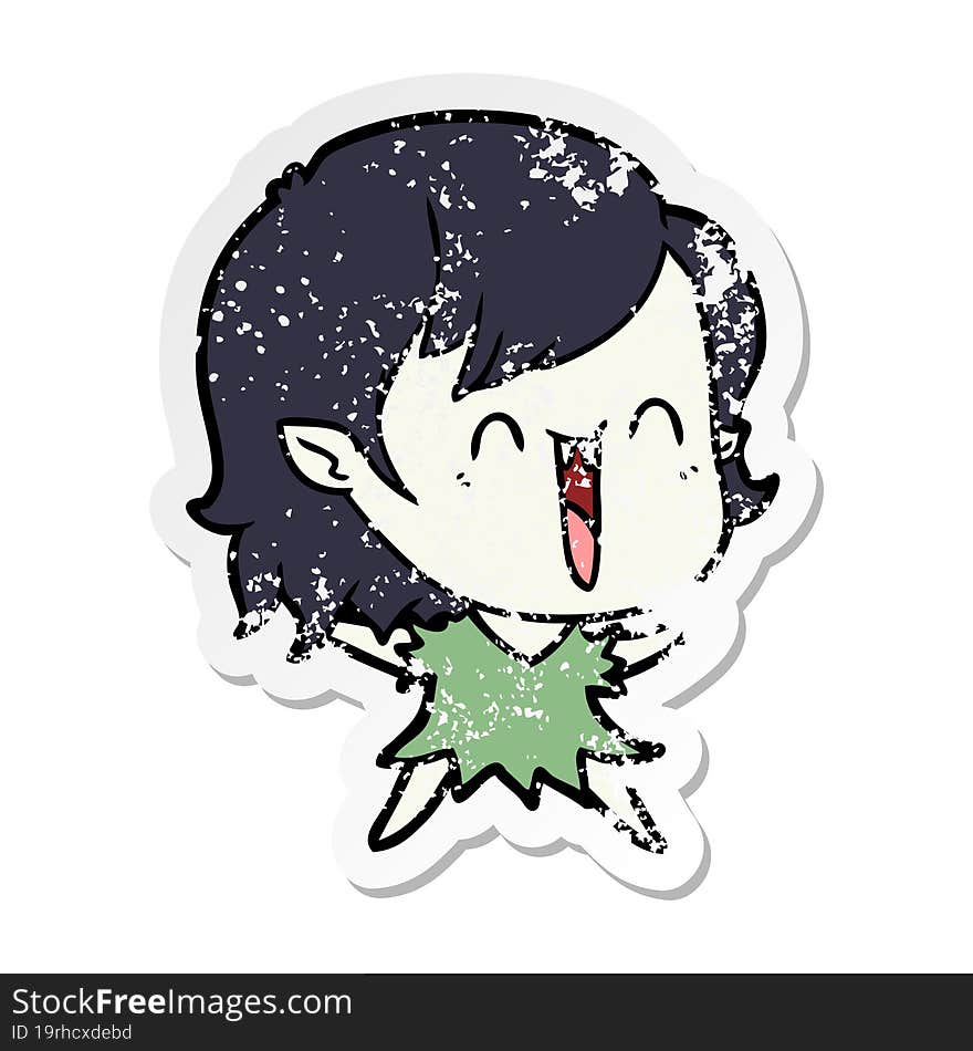 distressed sticker of a cute cartoon happy vampire girl