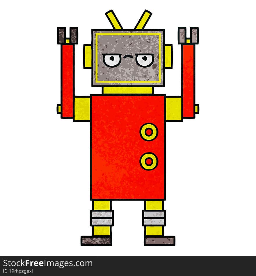 retro grunge texture cartoon of a annoyed robot