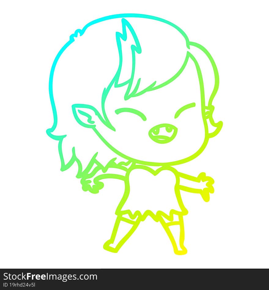 cold gradient line drawing cartoon laughing vampire girl