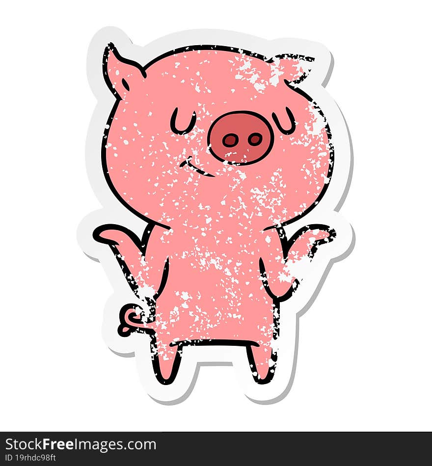 Distressed Sticker Of A Happy Cartoon Pig