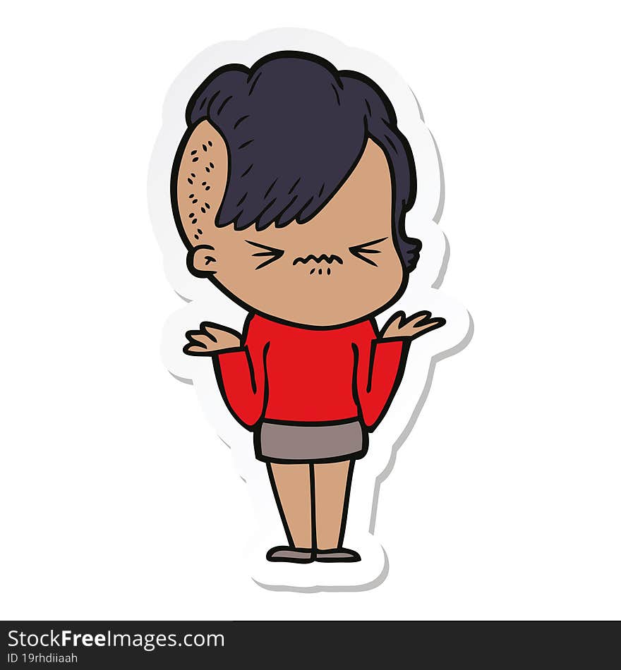 sticker of a cartoon annoyed hipster girl