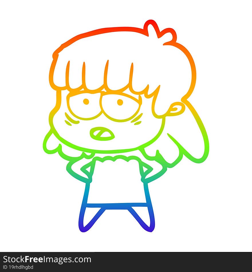 rainbow gradient line drawing cartoon tired woman