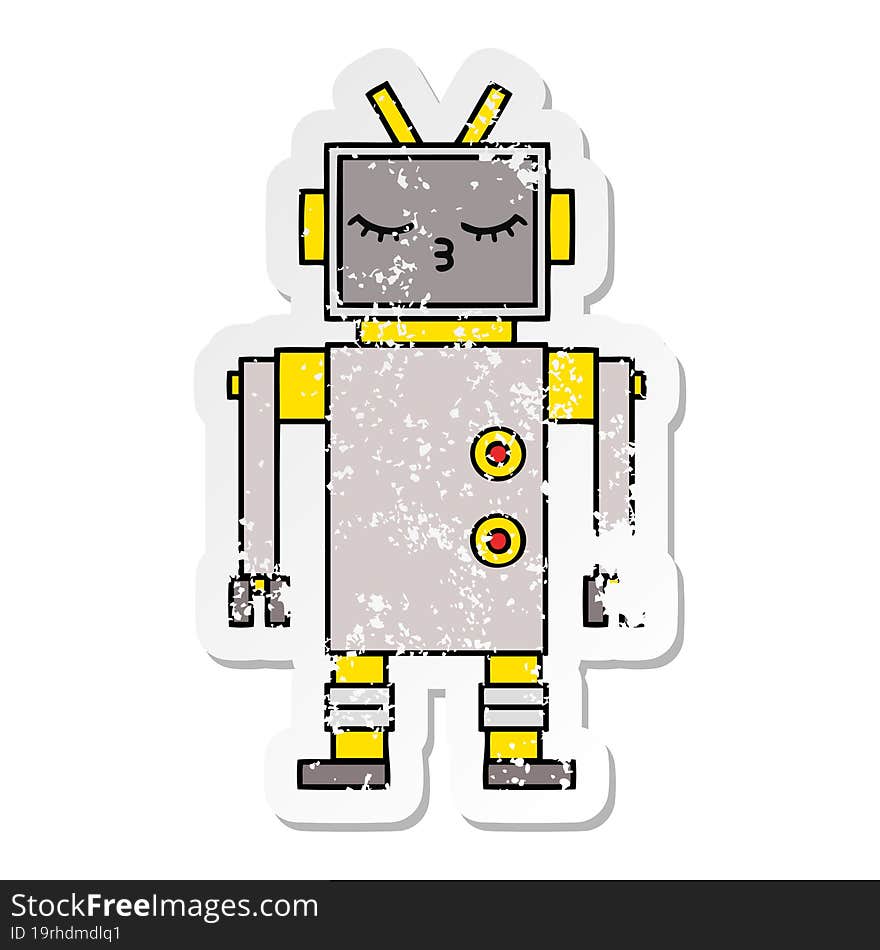 distressed sticker of a cute cartoon robot