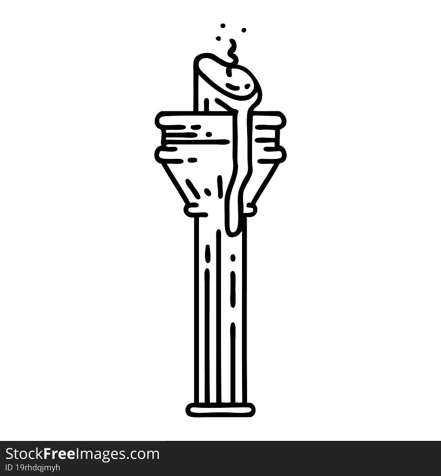 Black Line Tattoo Of A Candelabra