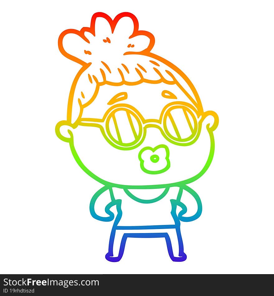 rainbow gradient line drawing of a cartoon woman wearing spectacles