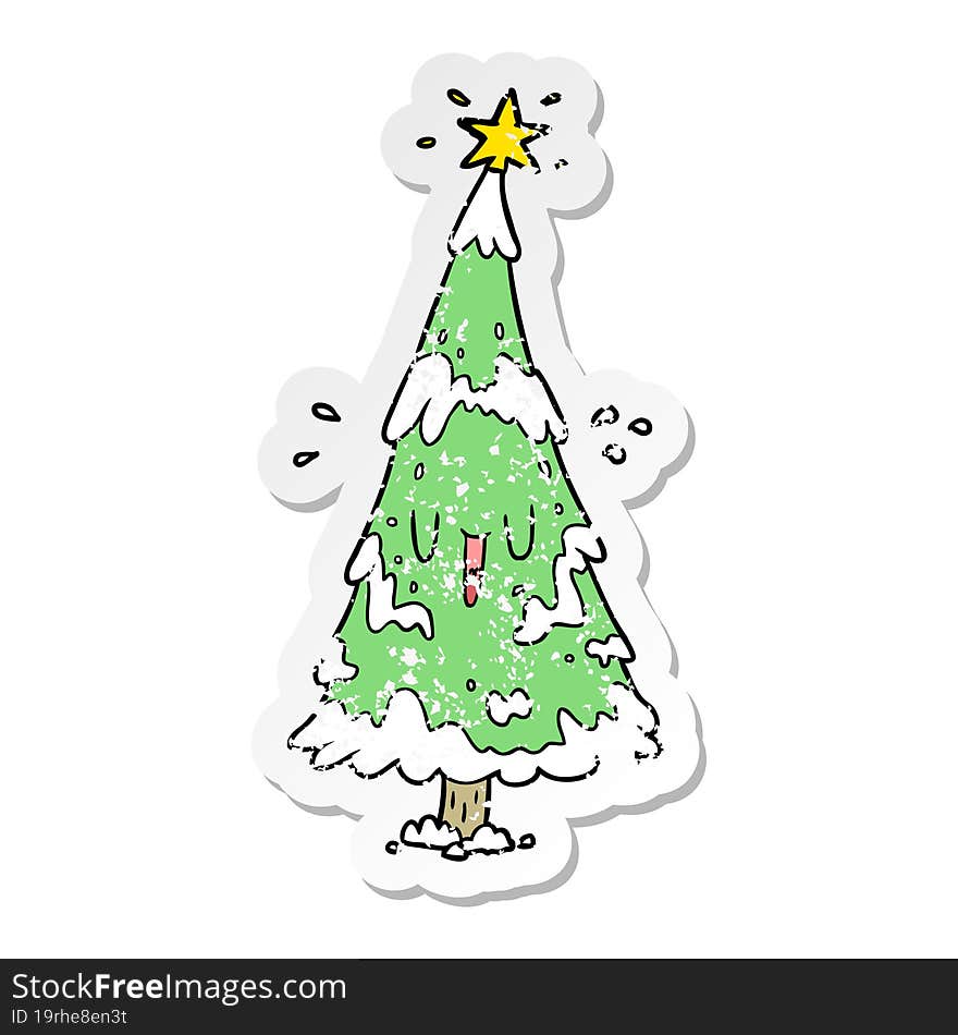 Distressed Sticker Of A Cartoon Christmas Tree