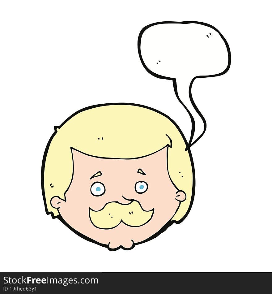 cartoon man with mustache with speech bubble