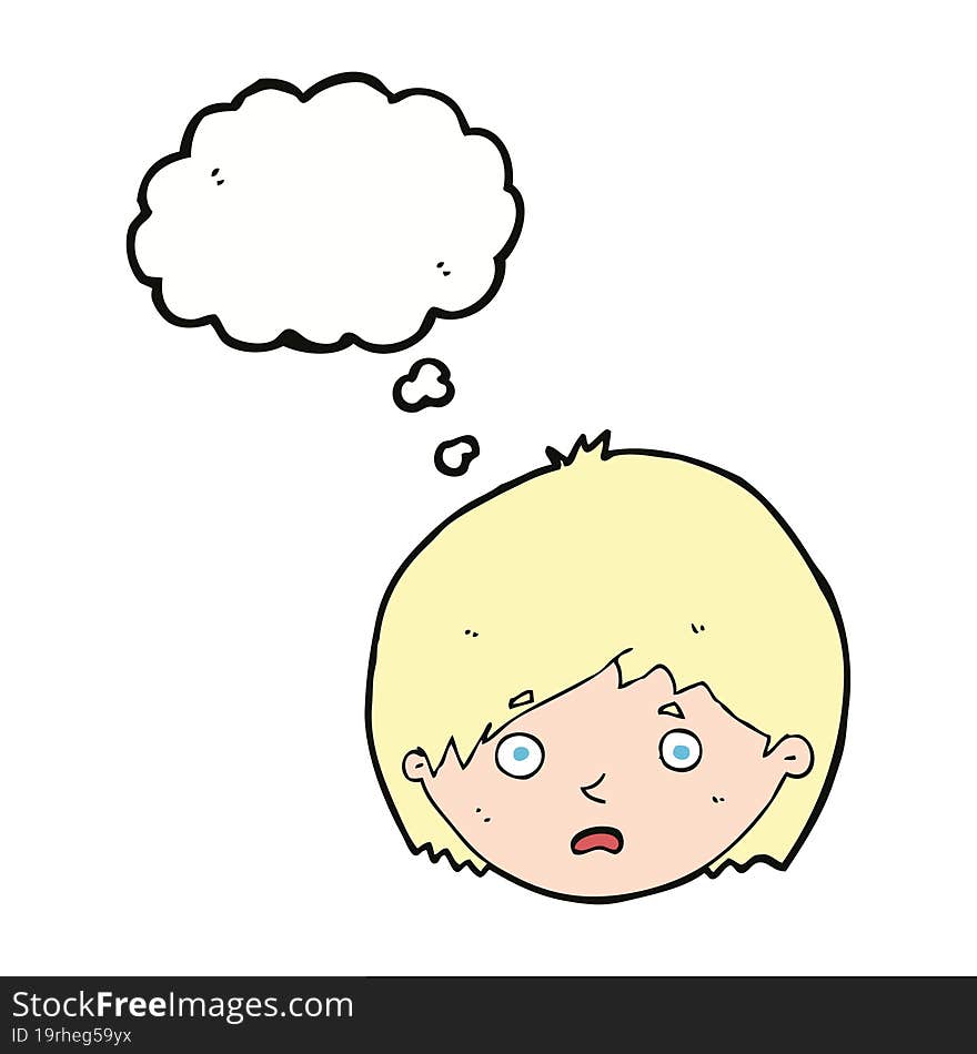 cartoon unhappy boy with thought bubble