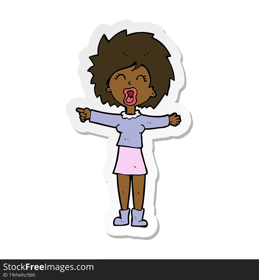 sticker of a cartoon stressed out woman talking