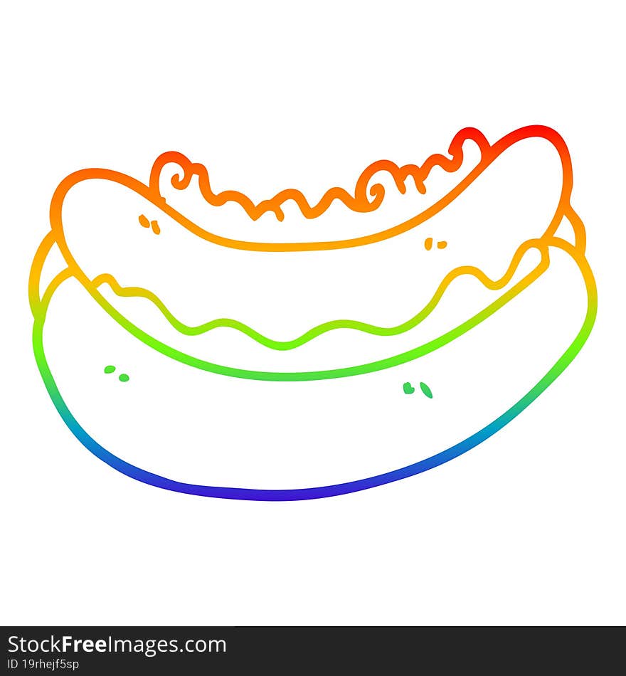 Rainbow Gradient Line Drawing Cartoon Hotdog