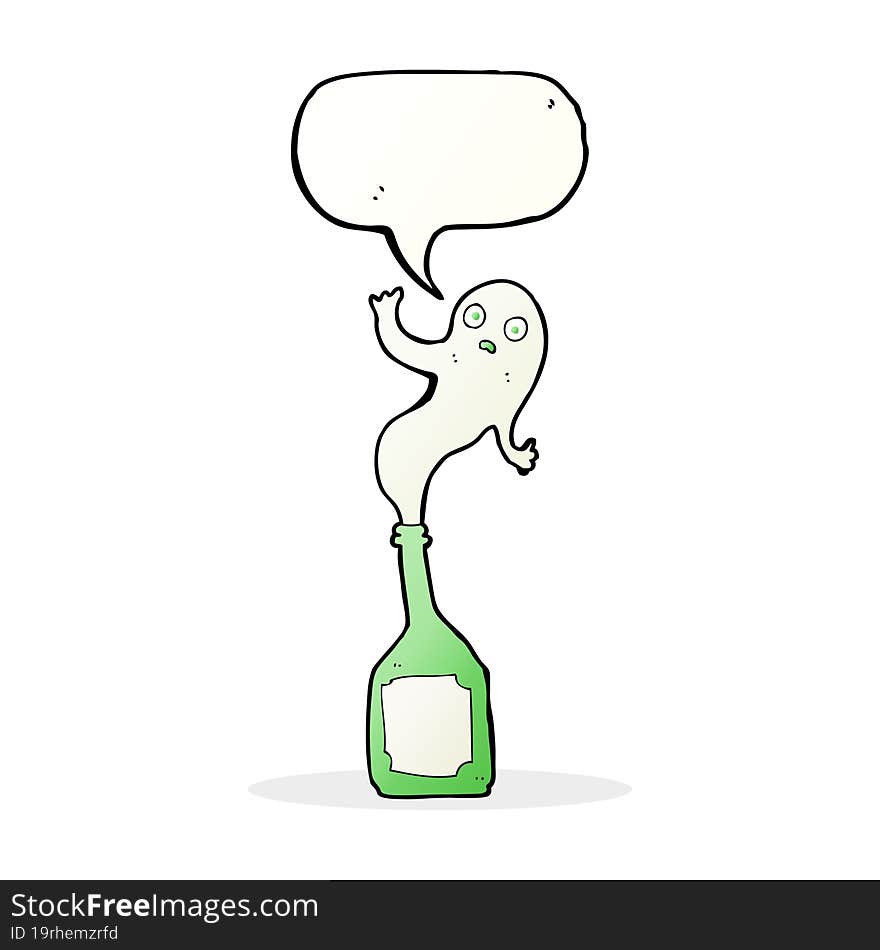 cartoon ghost in bottle with speech bubble