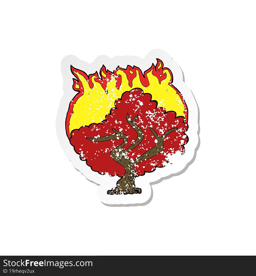 retro distressed sticker of a cartoon burning tree