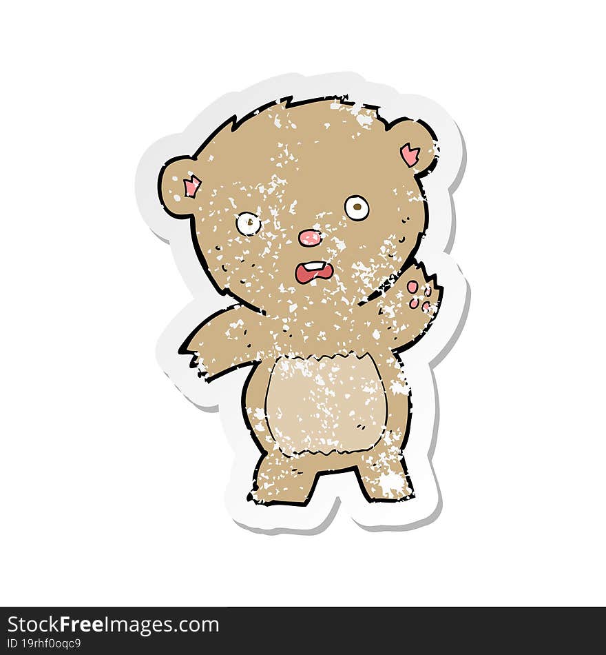 retro distressed sticker of a cartoon unhappy teddy bear