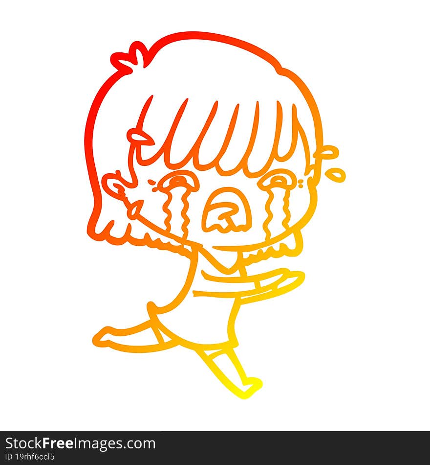 warm gradient line drawing of a cartoon girl crying