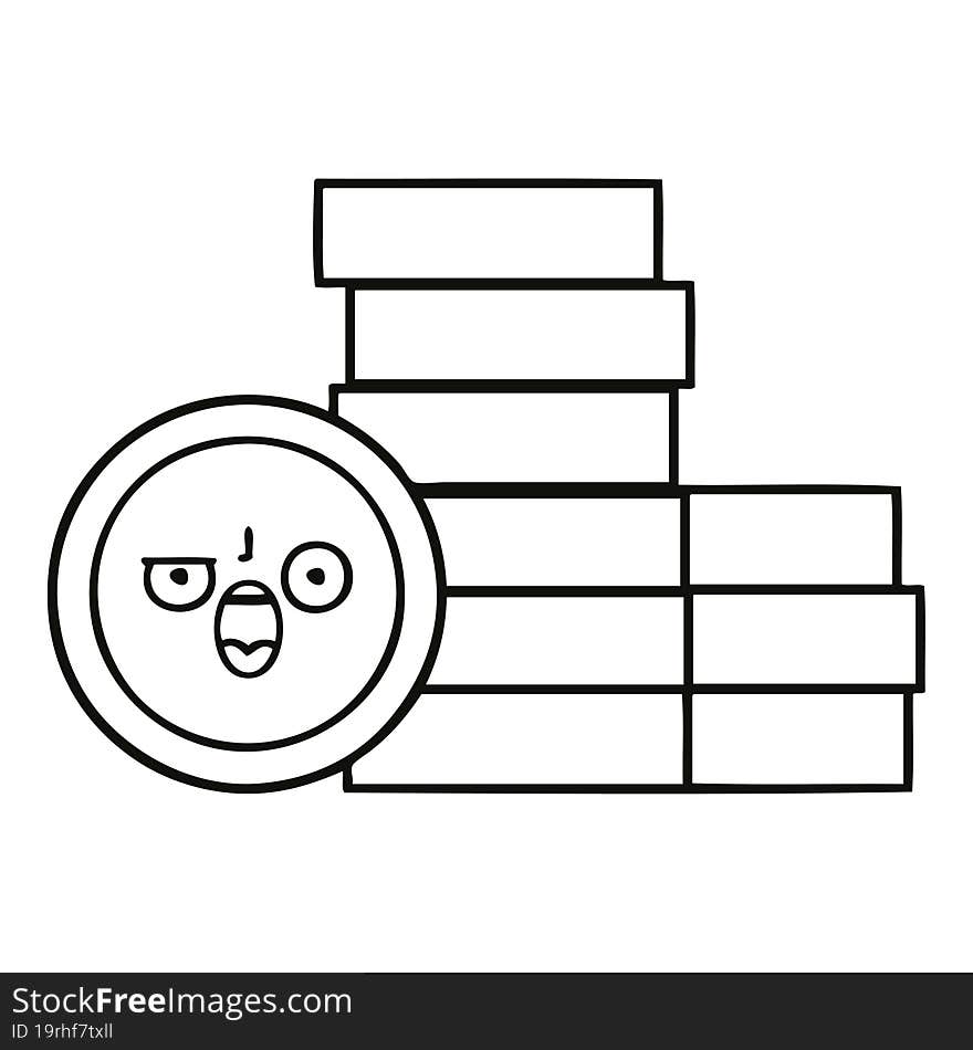 line drawing cartoon of a coins. line drawing cartoon of a coins