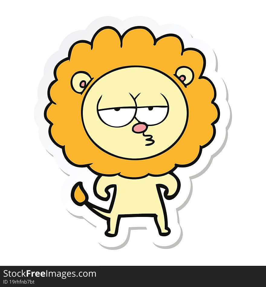 sticker of a cartoon bored lion