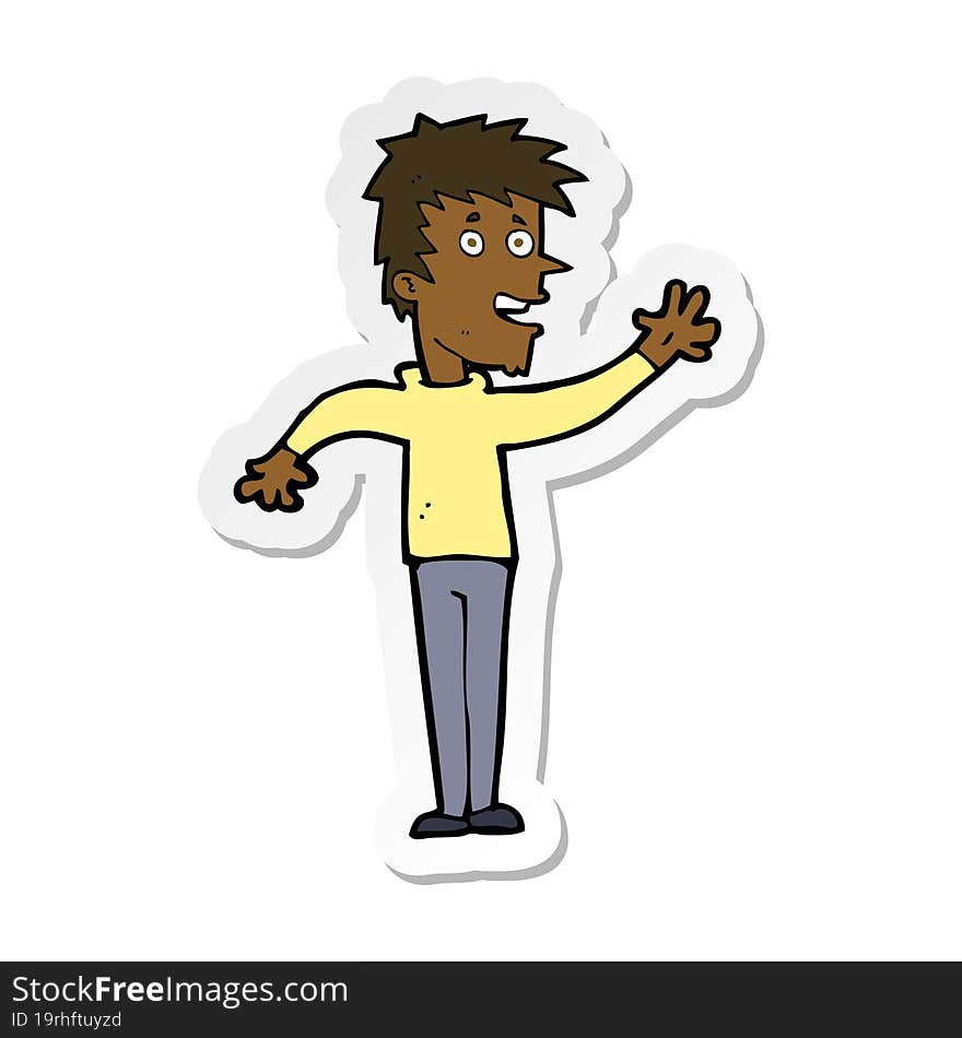 sticker of a cartoon happy boy waving