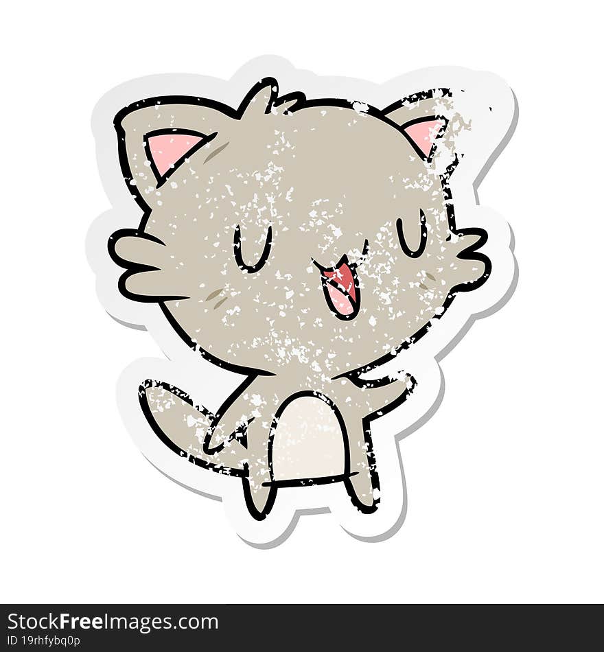 distressed sticker of a cartoon happy cat