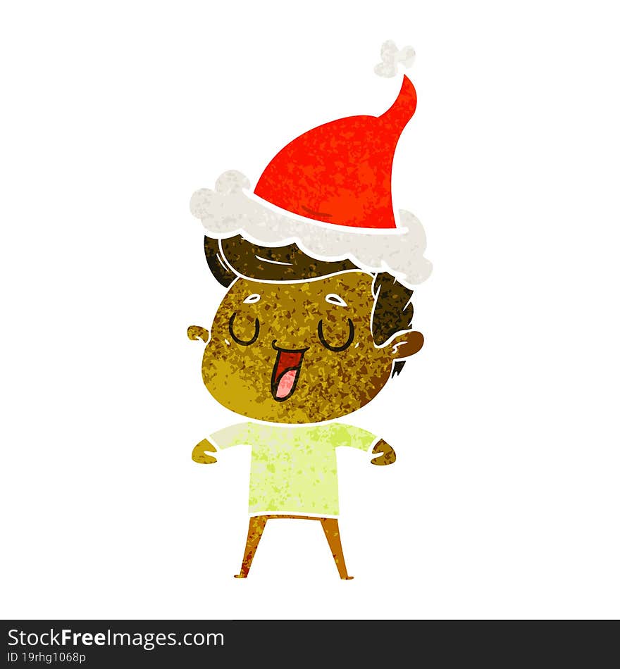 happy retro cartoon of a man wearing santa hat