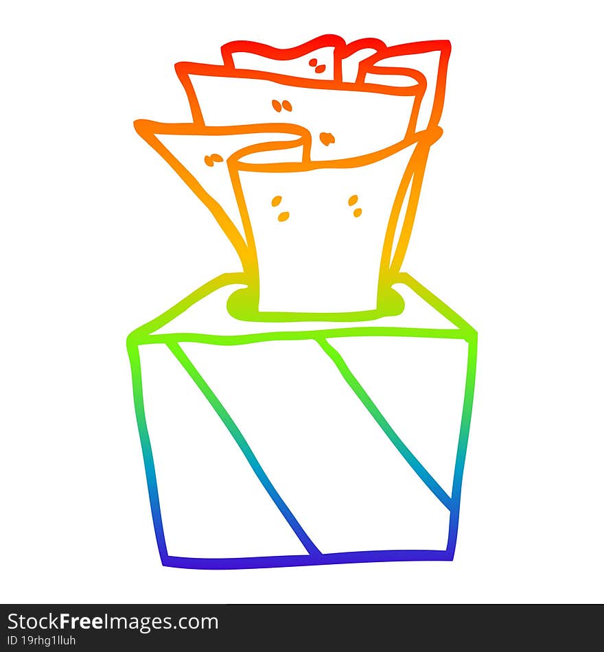 rainbow gradient line drawing cartoon box of tissues