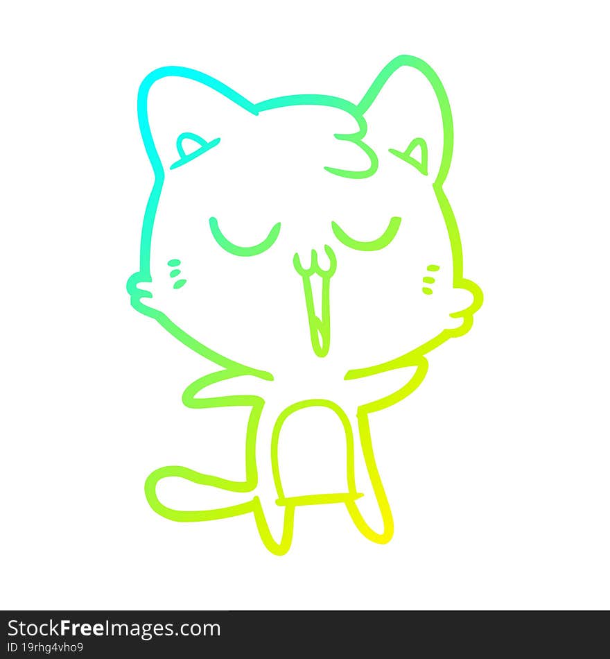 Cold Gradient Line Drawing Cartoon Cat Singing