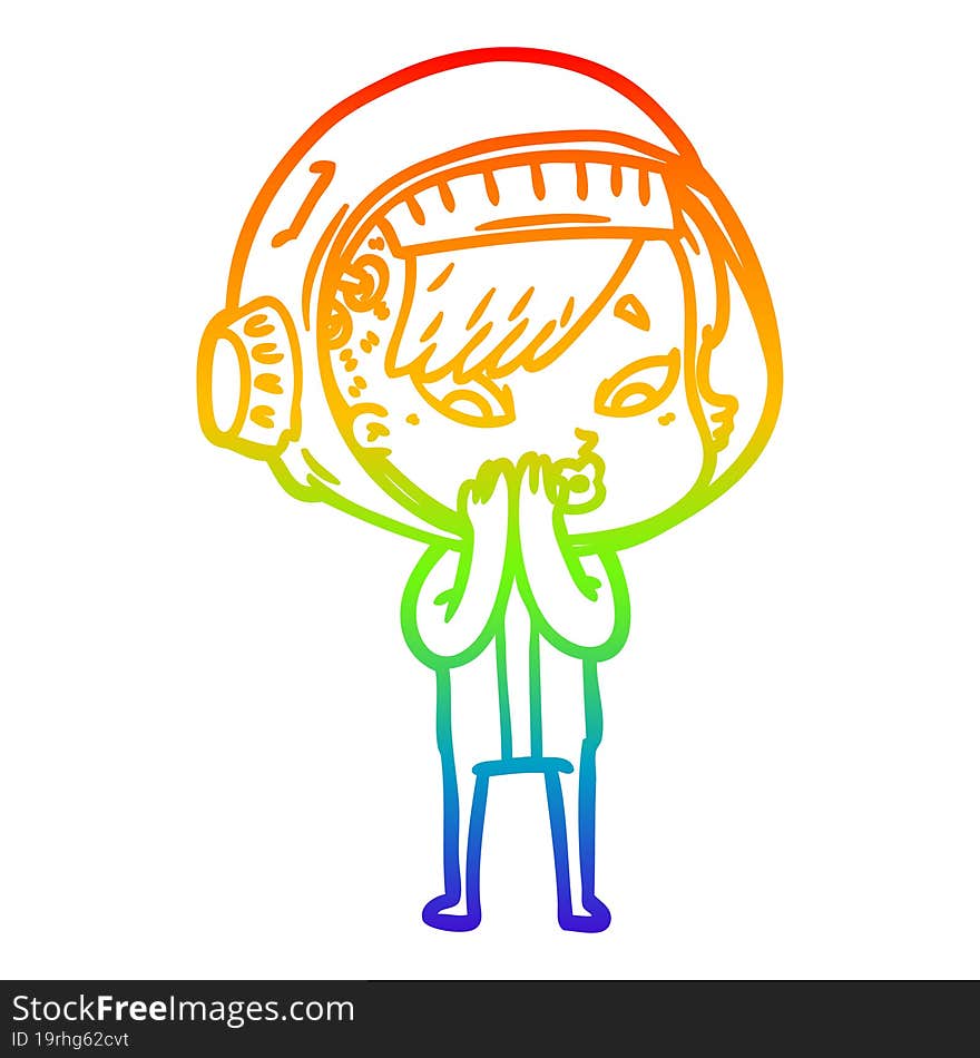 Rainbow Gradient Line Drawing Cartoon Astronaut Woman