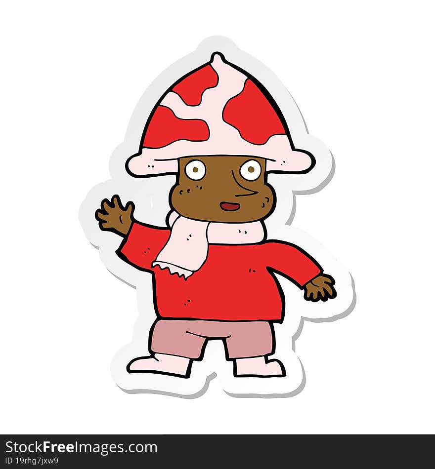 sticker of a cartoon mushroom man