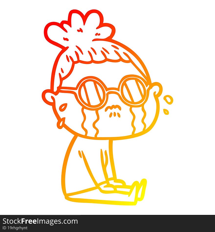 warm gradient line drawing cartoon crying woman wearing spectacles