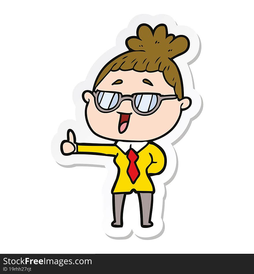 sticker of a cartoon happy woman wearing spectacles