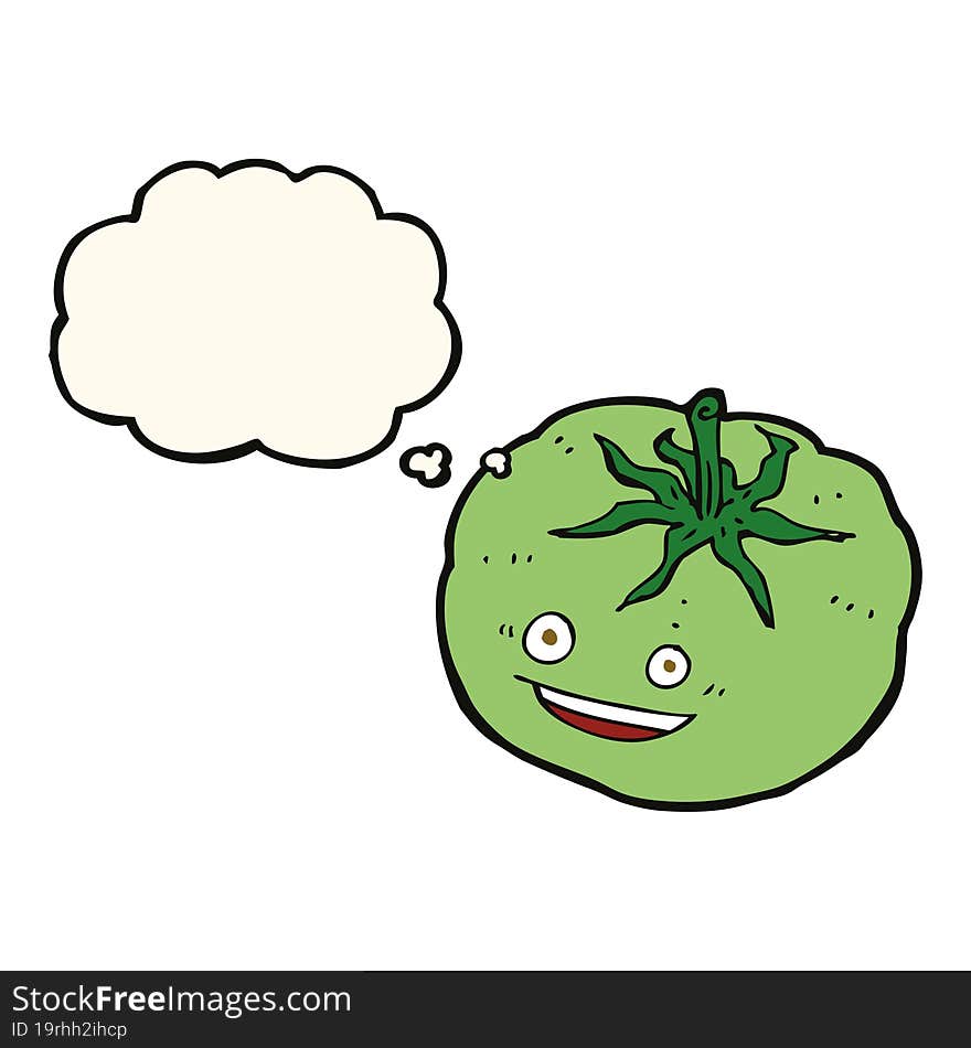 cartoon green tomato with thought bubble