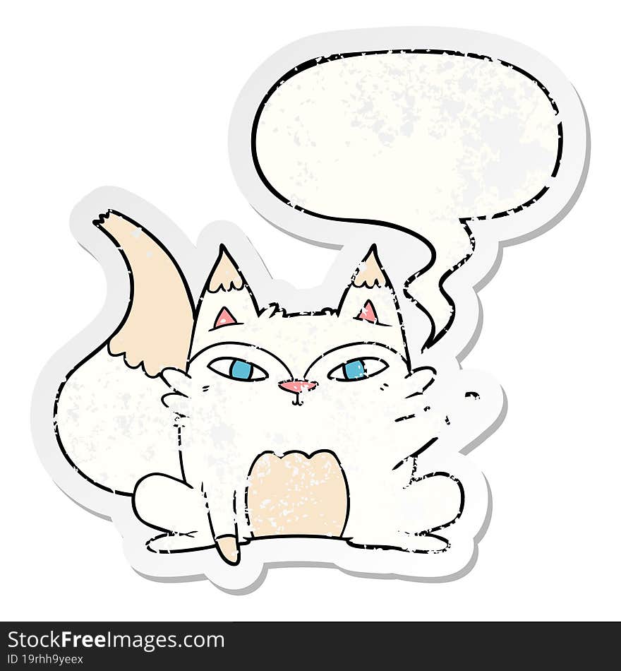 cartoon arctic fox and speech bubble distressed sticker