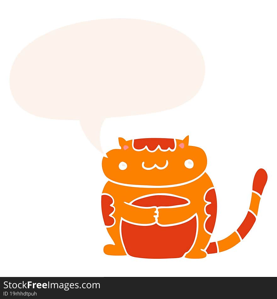 cute cartoon cat and speech bubble in retro style