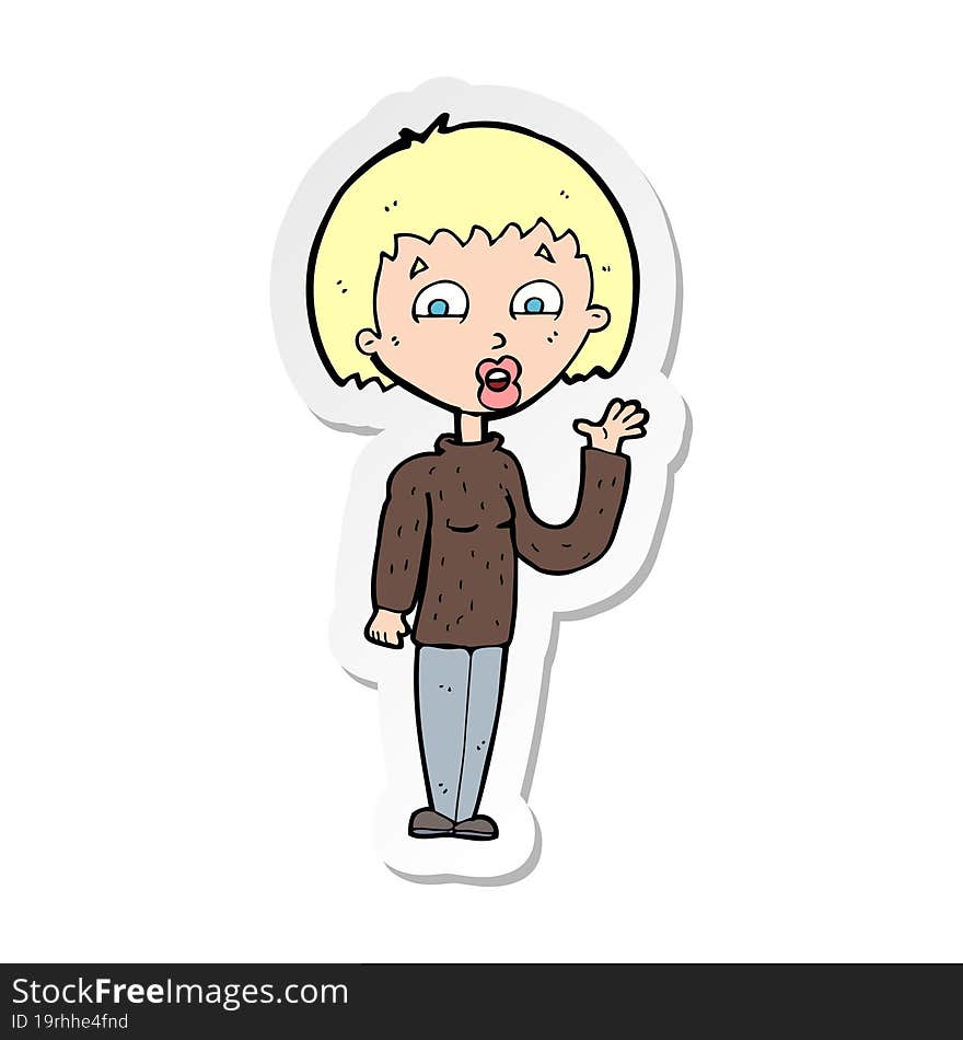 Sticker Of A Cartoon Woman Waving