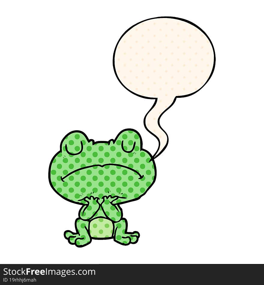 Cartoon Frog Waiting Patiently And Speech Bubble In Comic Book Style