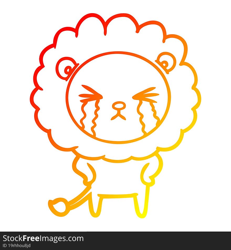 Warm Gradient Line Drawing Cartoon Crying Lion