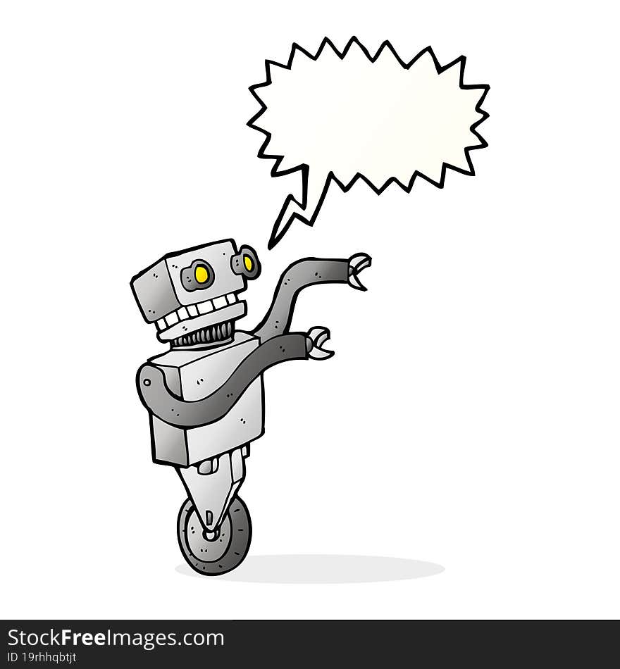 cartoon funny robot with speech bubble