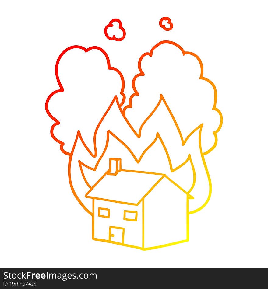 warm gradient line drawing cartoon burning house