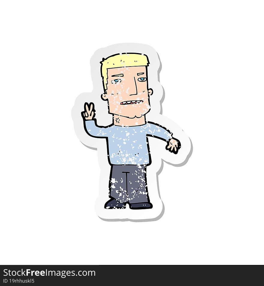 Retro Distressed Sticker Of A Cartoon Man Giving Peace Sign