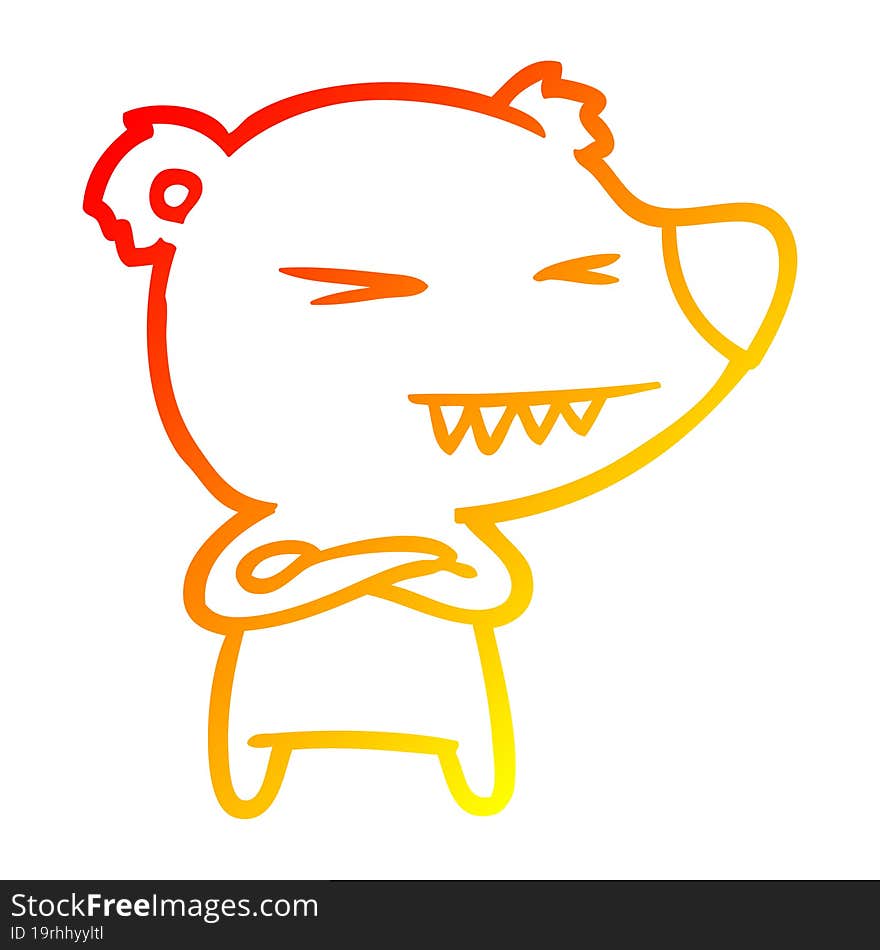 warm gradient line drawing angry polar bear cartoon with folded arms